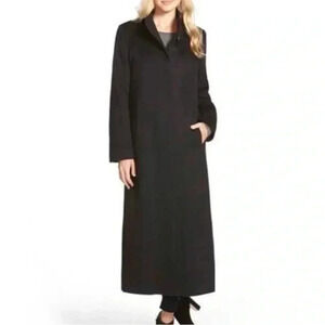 Fleurette Loro Piana 100% Cashmere Long Black Coat Sz 14